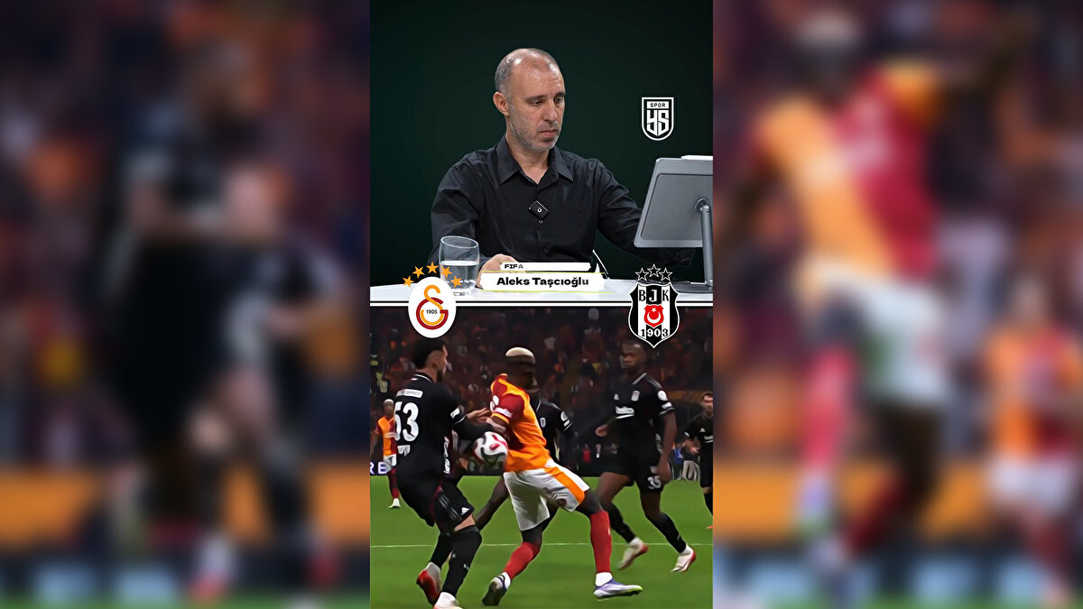 Galatasaray'ın 3. dakikada Emirhan'ın eline geldiği gerekçesiyle penaltı beklediği pozisyon<br><br>Aleks Taşcıoğlu: "Taç atışından gelen topta Emirhan ve Osimen'in bir ikili mücadelesi var. Osimen tutuyor, Emirhan da Osimen'i tutuyor. Top yerden sekiyor ve Emirhan'ın doğal konumdaki eline geliyor. Hakemin burada yorumu doğru. Devam kararı doğru."