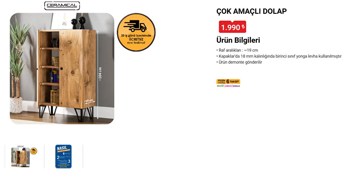 CERAMICAL ÇOK AMAÇLI DOLAP <br>Fiyat: 1,990 TL