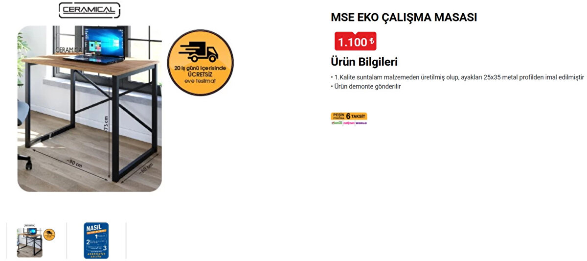 CERAMICAL MSE EKO ÇALIŞMA MASASI<br>Fiyat: 1,100 TL