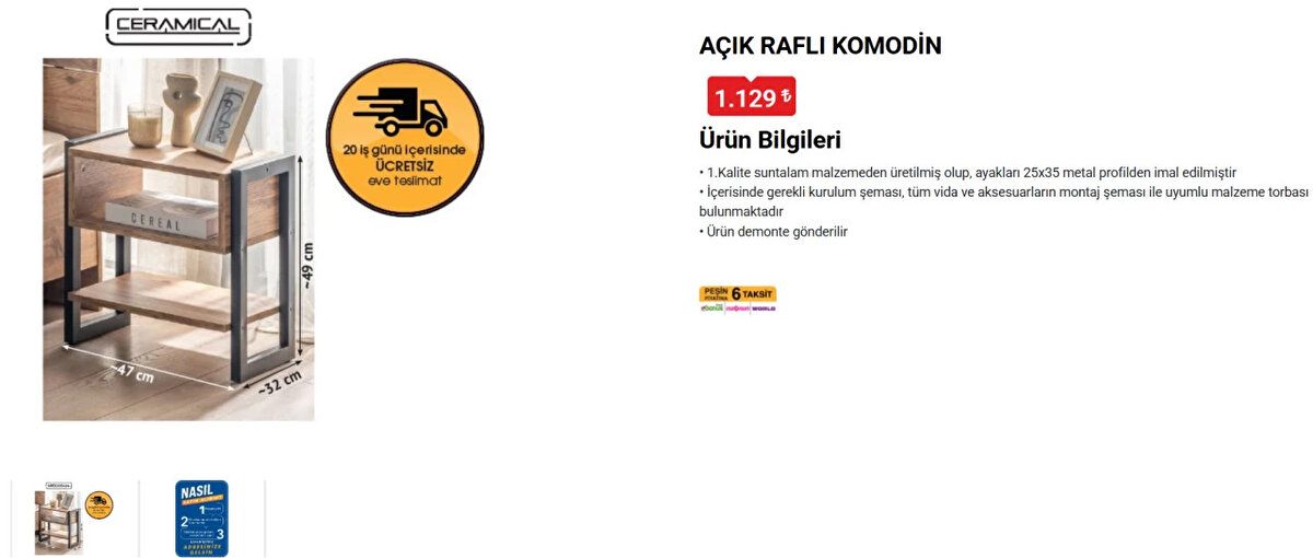 AÇIK RAFLI KOMODİN<br>Fiyat: 1,129 TL
