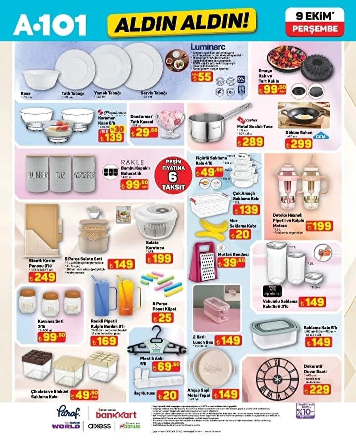 SALATA KURUTUCU 4,5 L<br>Fiyat: 199 TL<br><br>KAVANOZ SETİ 3’LÜ 3X500 ML<br><br>Fiyat: 99,50 TL