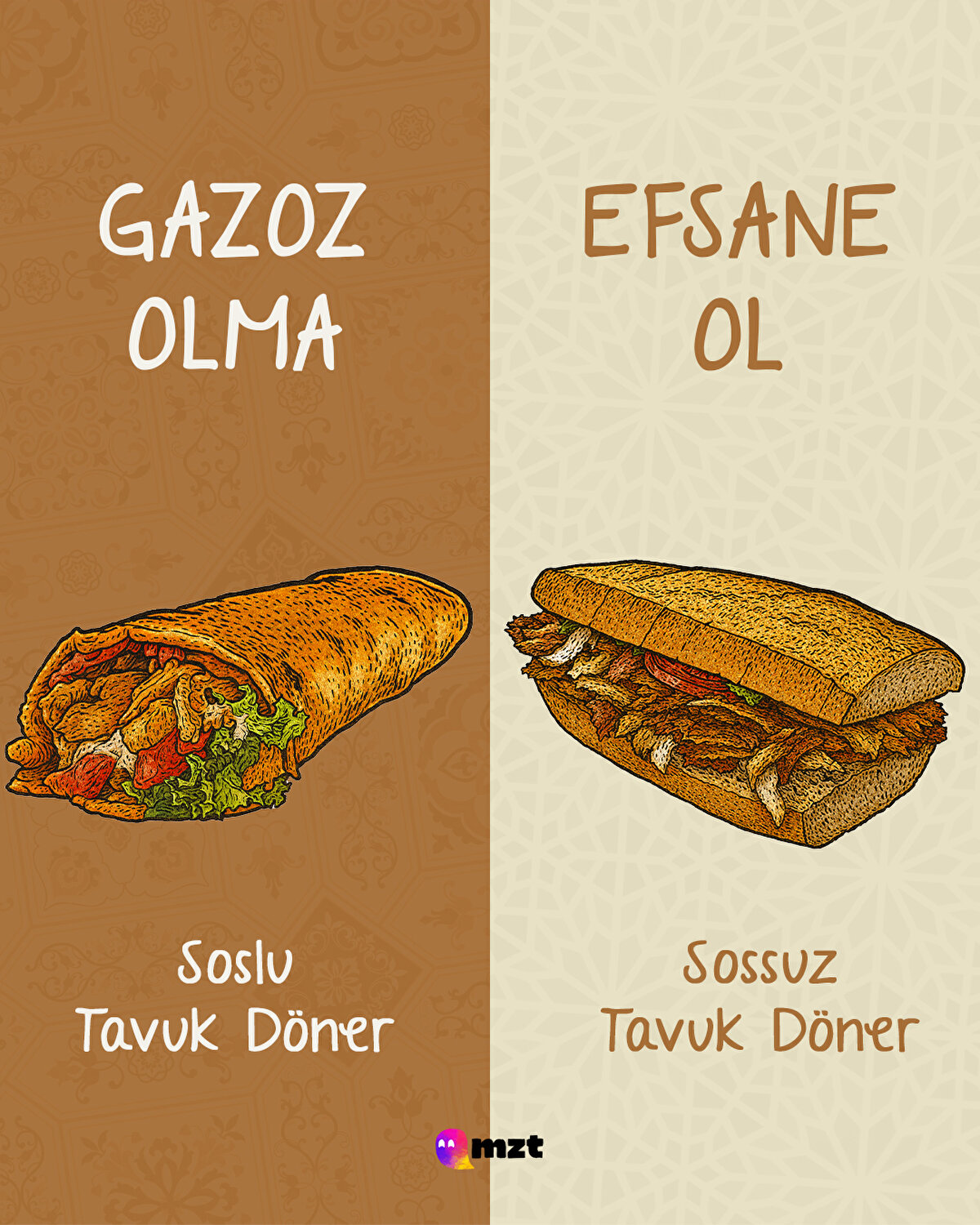 Soslu Tavuk Döner vs Sossuz Tavuk Döner