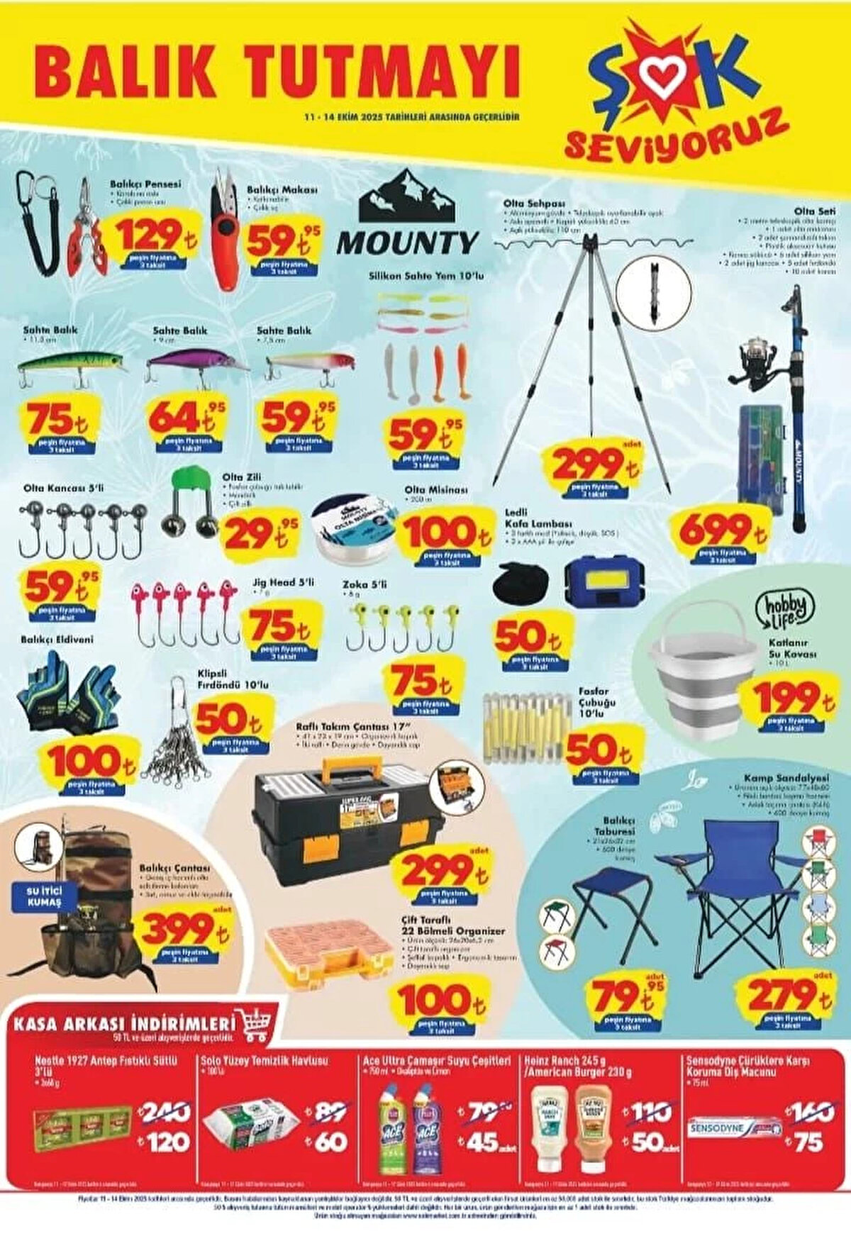 BALIKÇI ÇANTASI<br>Fiyat: 399 TL<br><br>HOBBY LIFE KATLANIR SU KOVASI 10 L<br><br>Fiyat: 199 TL