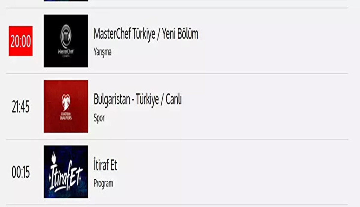 MasterChef neden dün yoktu?<br><br>11 Ekim 2025 Cumartesi günü Bulgaristan – Türkiye Milli maçı nedeniyle TV8 yayın akışı değişmiş, yarışma bu sebeple ekrana gelmemişti. Milli maçın ardından “İtiraf Et” programı yayınlandı.