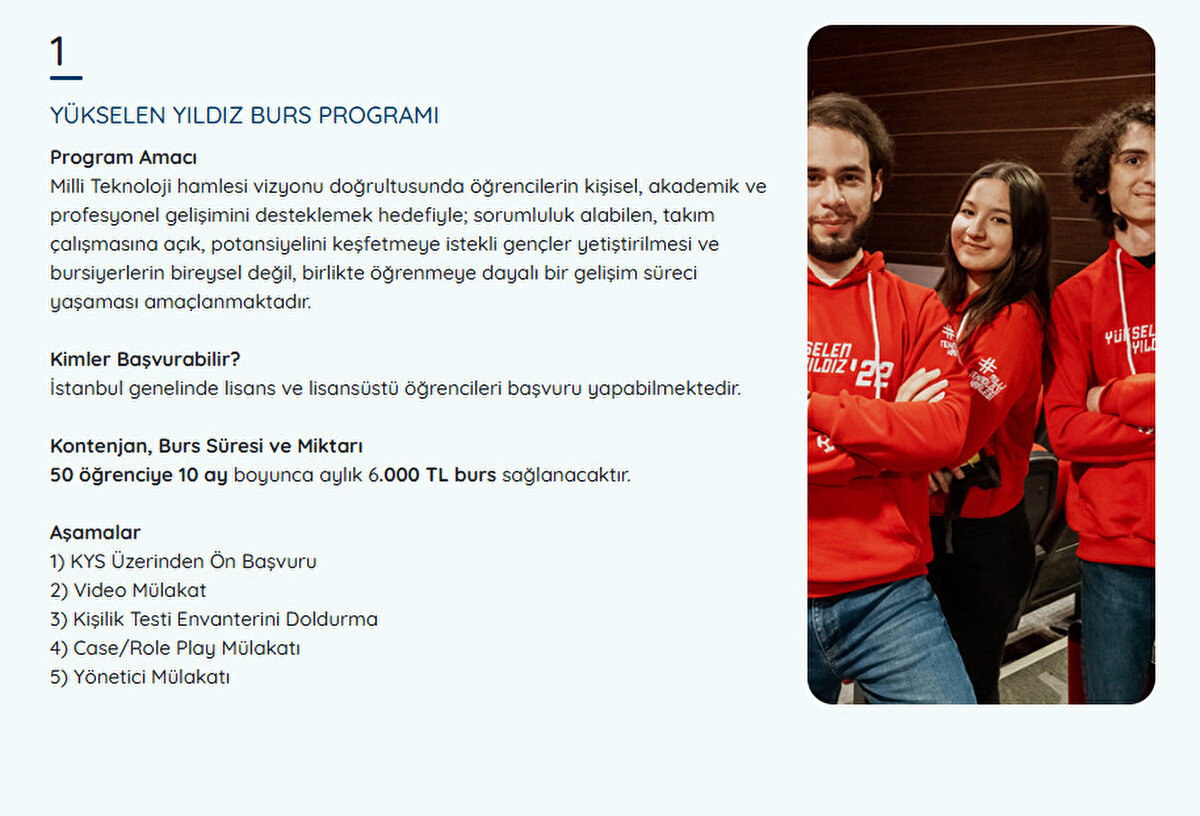 YÜKSELEN YILDIZ BURS PROGRAMI