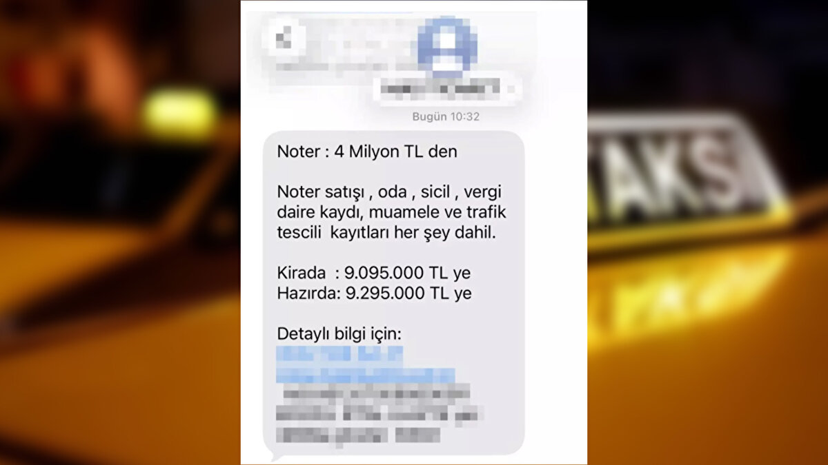 "Noter: 4 milyon TL'den. Noter satışı, oda, sicil, vergi dairesi kaydı, muamele ve trafik tescili kayıtları her şey dahil kirada 9 milyon 95 bin TL, hazırda 9 milyon 295 bin TL"