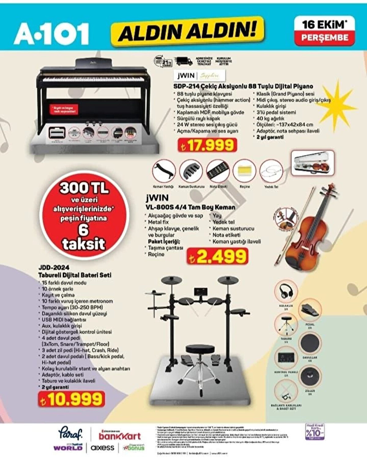 JWIN SAPPHIRE SDP-214 ÇEKİÇ AKSİYONLU 88 TUŞLU DİJİTAL PİYANO<br>Fiyat: 17,999 TL<br><br>JWIN SAPPHIRE JDD-2024 TABURELİ DİJİTAL BATERİ SETİ<br><br>Fiyat: 10,999 TL