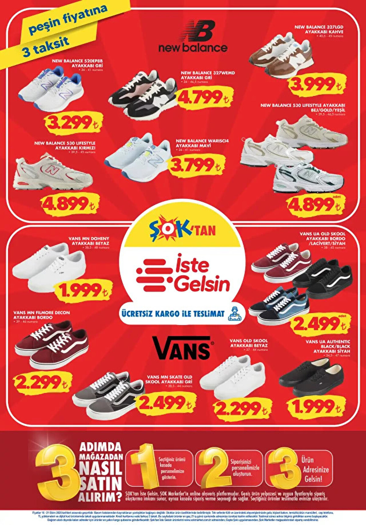 ŞOK'TAN İSTE GELSİN<br><br>NEW BALANCE 520EP8B AYAKKABI GRİ <br><br>Fiyat: 3,299 TL<br><br>NEW BALANCE 327WEMDAYAKKABI GRİ<br><br>Fiyat: 4,799 TL