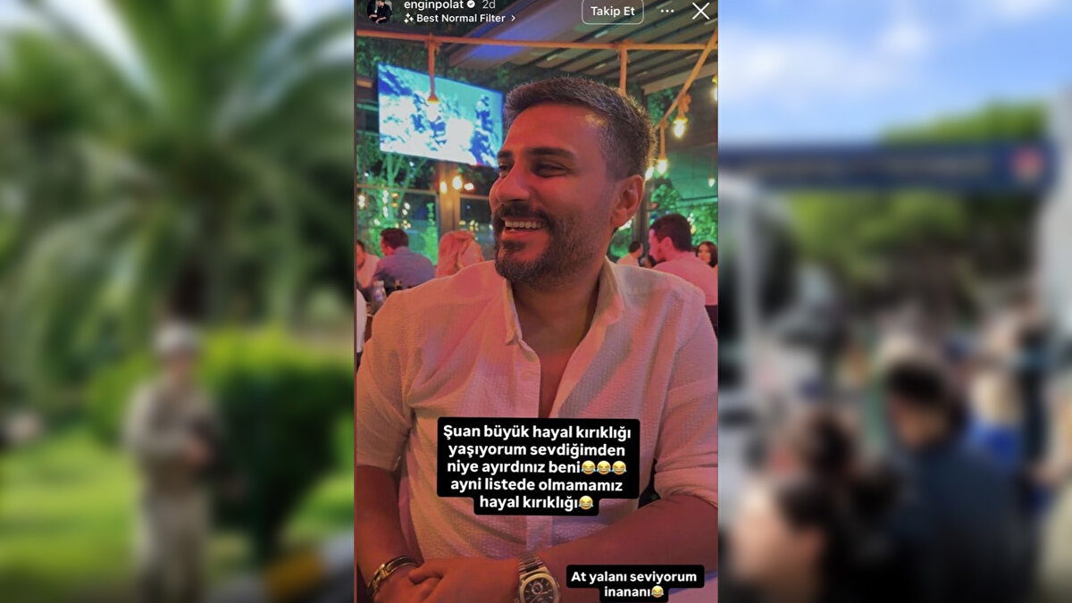 Engin Polat paylaşımda bulundu<br><br>Geçtiğimiz haftalarda Dilan Polat ile kavga eden Engin Polat, "Şuan büyük hayal kırıklığı yaşıyorum sevdiğimden niye ayırdınız beni. Aynı listede olmamamız hayal kırıklığı.. At yalanı seviyorum inananı" dedi.