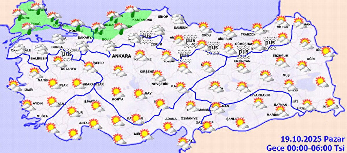 19 Ekim 2025 Pazar Hava Tahmin Raporu