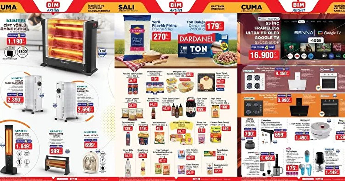 Müşterilerin merakla beklediği BİM aktüel ürünler kataloğu yayınlandı. BİM market, 21 Ekim Salı ve 24 Ekim Cuma 2025 tarihlerinde geçerli olacak yeni indirimlerini duyurdu. Bu hafta BİM'e gelen ürünler, teknoloji, ev aletleri, kişisel bakım ve mutfak gibi pek çok farklı kategoride avantajlı fiyatlarla raflarda olacak. Alışveriş severlerin kaçırmaması gereken bu fırsatlar arasında özellikle sonbahar ihtiyaçları öne çıkıyor.