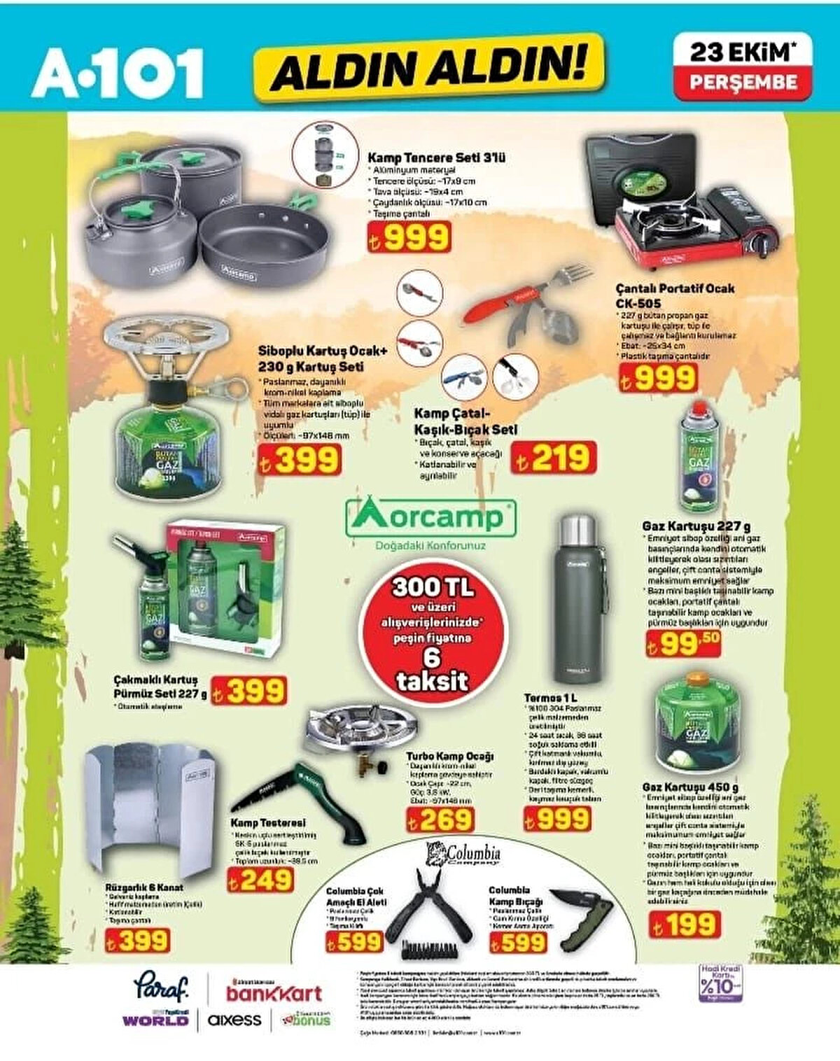 ORCAMP TURBO KAMP OCAĞI<br>Fiyat: 269 TL<br><br>COLOMBIA COMPANY KAMP BIÇAĞI<br><br>Fiyat: 599 TL