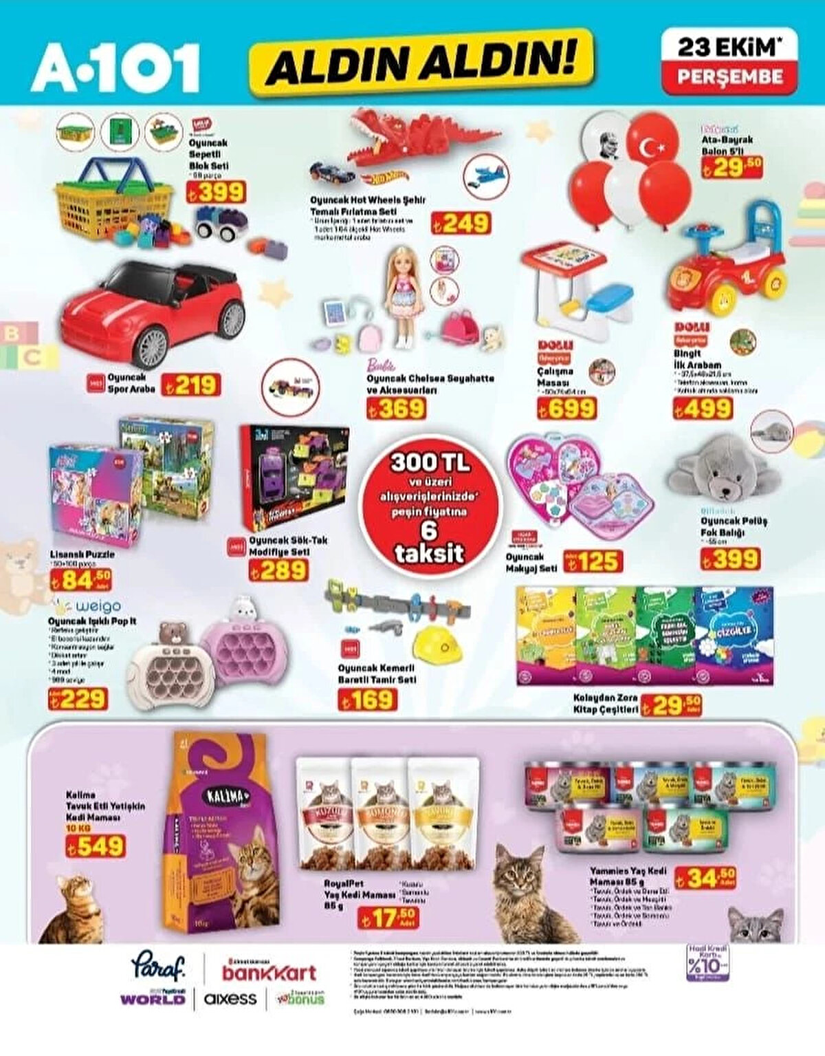 OYUNCAK KEMERLİ BARETLİ TAMİR SETİ<br>Fiyat: 169 TL<br><br>OYUNCAK PELÜŞ FOK BALIĞI 55 CM<br><br>Fiyat: 399 TL