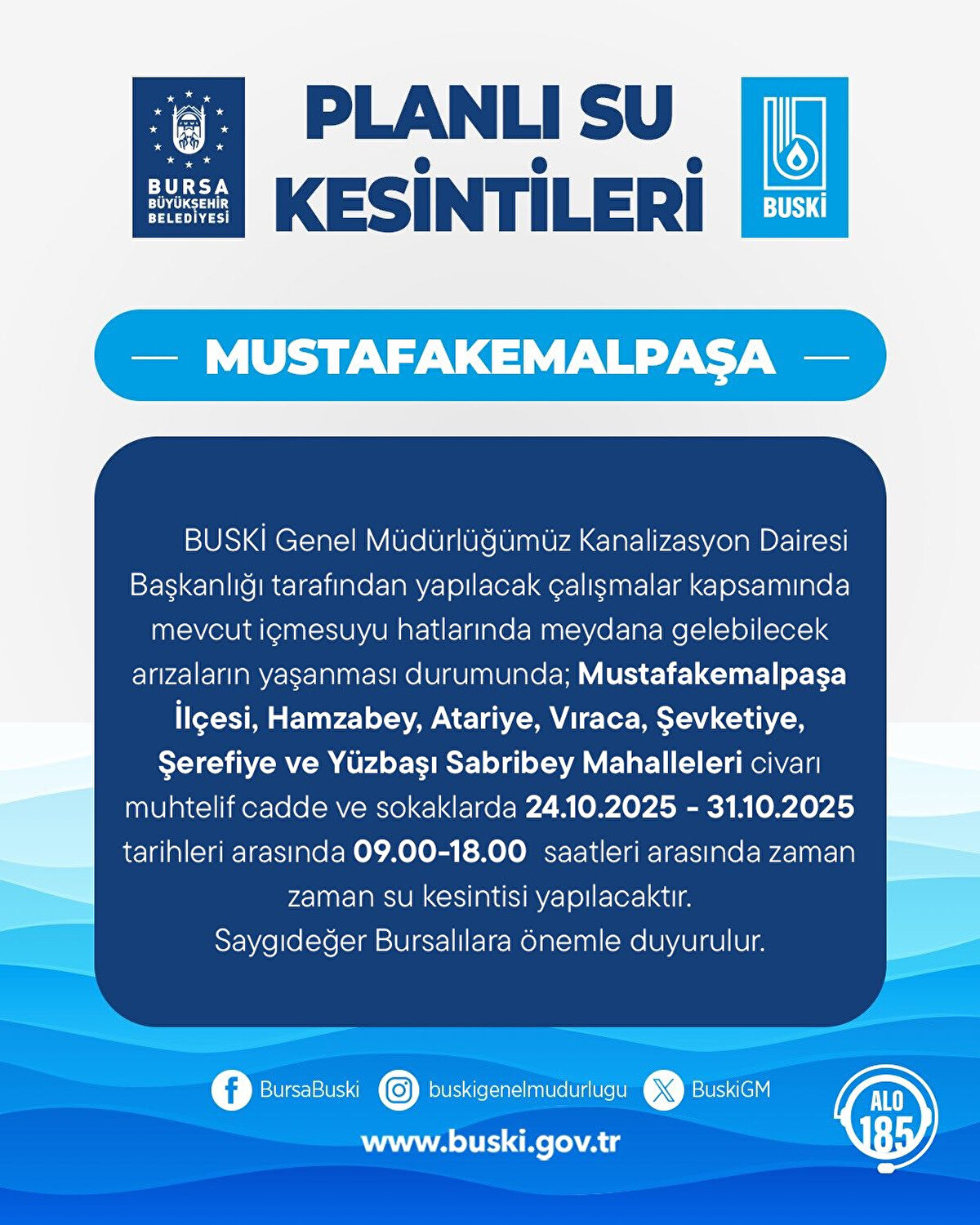 BUSKİ 24 EKİM SU KESİNTİSİ PROGRAMI