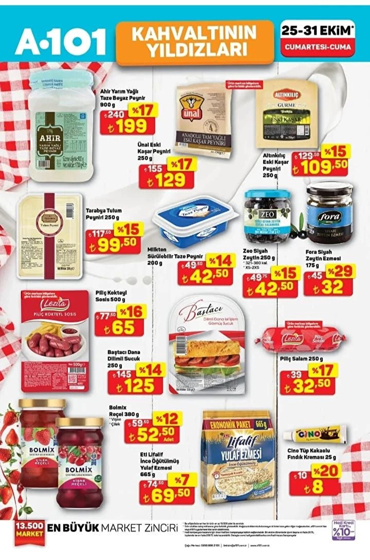 AHİR YARIM YAĞLI TAZE BEYAZ PEYNİR 900 G<br>Fiyat: 199 TL<br><br>ÜNAL ESKİ KAŞAR PEYNİRİ 250 G<br><br>Fiyat: 129 TL