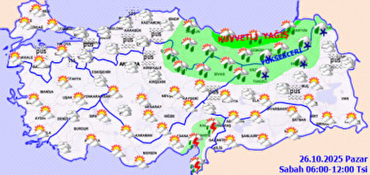 Meteoroloji Genel Müdürlüğü'nün son değerlendirmelerine göre, Türkiye genelinde hava parçalı ve yer yer çok bulutlu olacak. Bugün birçok bölgede sağanak yağış beklenirken, bazı yüksek kesimlerde karla karışık yağmur ve kar görülecek. Hava sıcaklıkları iç ve batı kesimlerde mevsim normallerinin üzerinde seyretmeye devam edecek.