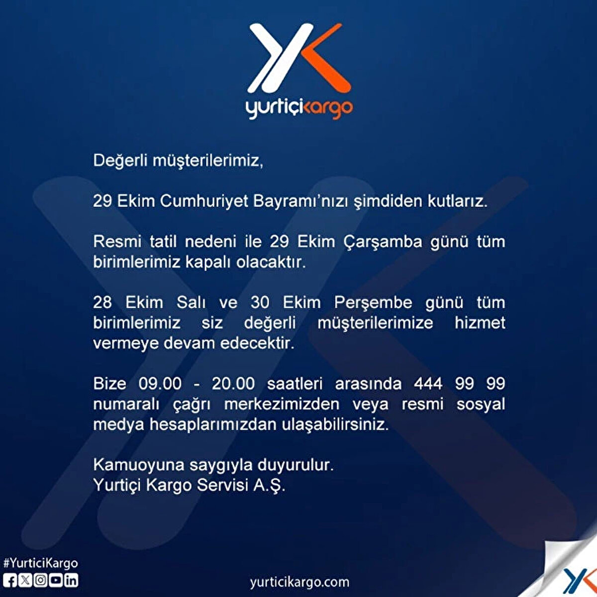 28 Ekim Salı (Yarın) Kargolar Açık Mı, Dağıtım Yapılacak Mı?<br><br>Vatandaşların en çok merak ettiği "Yarın kargolar açık mı?" sorusunun yanıtı "Evet".<br><br>Resmi tatil 28 Ekim Salı günü öğleden sonra başlasa da, kargo firmalarının büyük çoğunluğu 28 Ekim 2025 Salı günü hizmet vermeye devam edecek. Hem şubelerden gönderi kabulü yapılacak hem de dağıtım işlemleri sürecek.