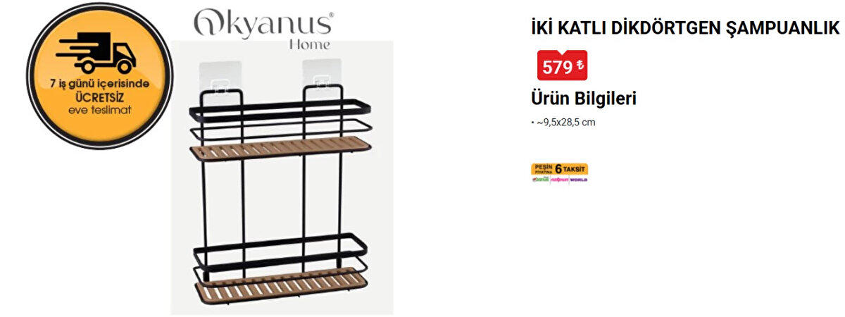 OKYANUS HOME İKİ KATLI DİKDÖRTGEN ŞAMPUANLIK<br><br>Fiyat: 579 TL