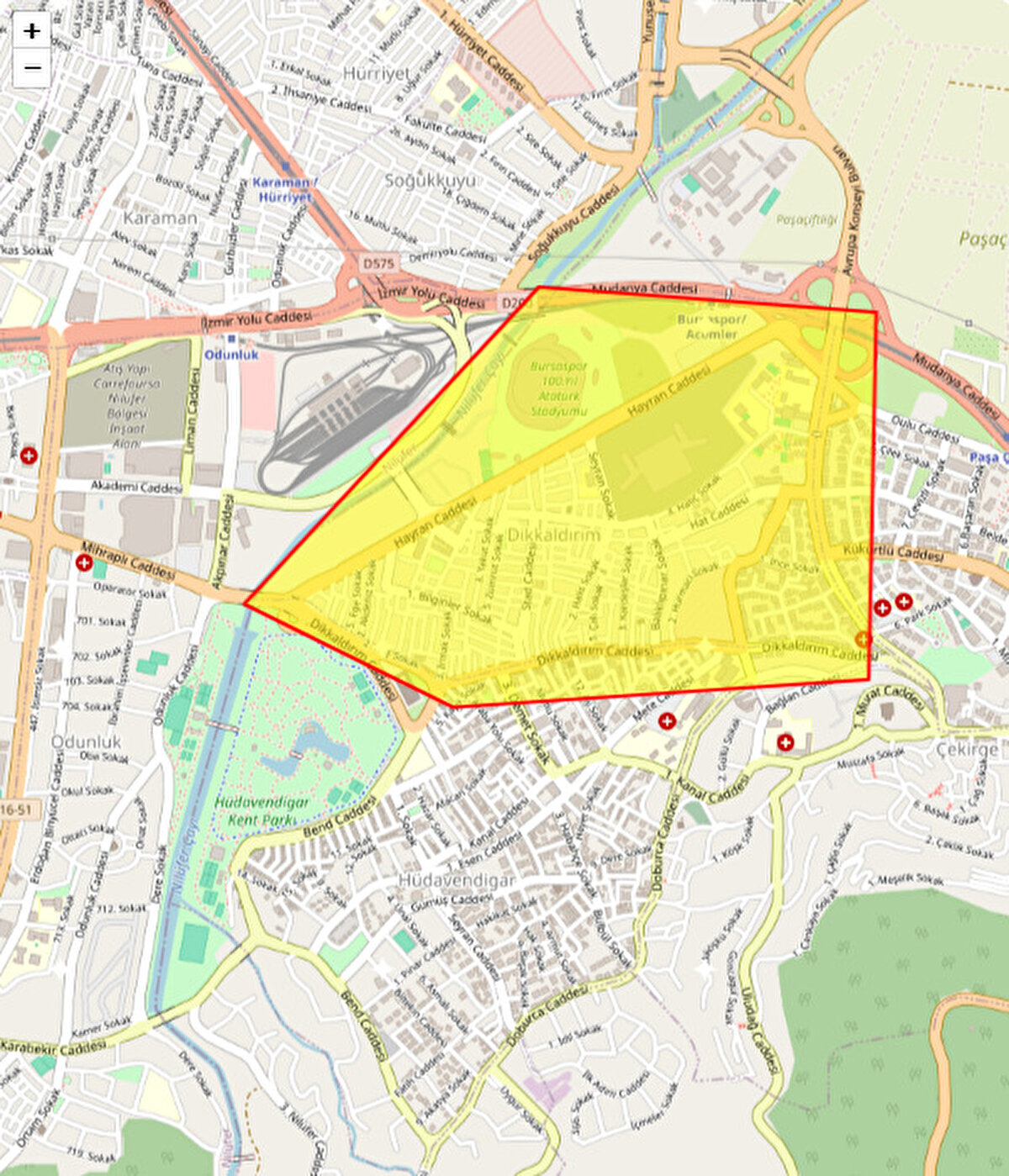 OSMANGAZİ<br>DİKKALDIRIM<br>Planlanan Başlangıç Tarihi: 04:00<br><br>Açıklama: OSMANGAZİ İLÇESİ; C4_D04 Alt Bölgesinde Bulunan, DİKKALDIRIM Mahallesi DEĞİRMEN Caddesi ve Civarında "ARIZA" Nedeniyle 31.10.2025 tarihinde 04:00 ile 12:00 saatleri arasında su kesintisi uygulanacaktır. Çalışmaların erken tamamlanması durumunda sular bildirilen zamandan daha önce verilebileceğinden , vatandaşlarımızın tedbirli olmaları ve musluklarını kontrollü kullanmaları gerekmektedir.