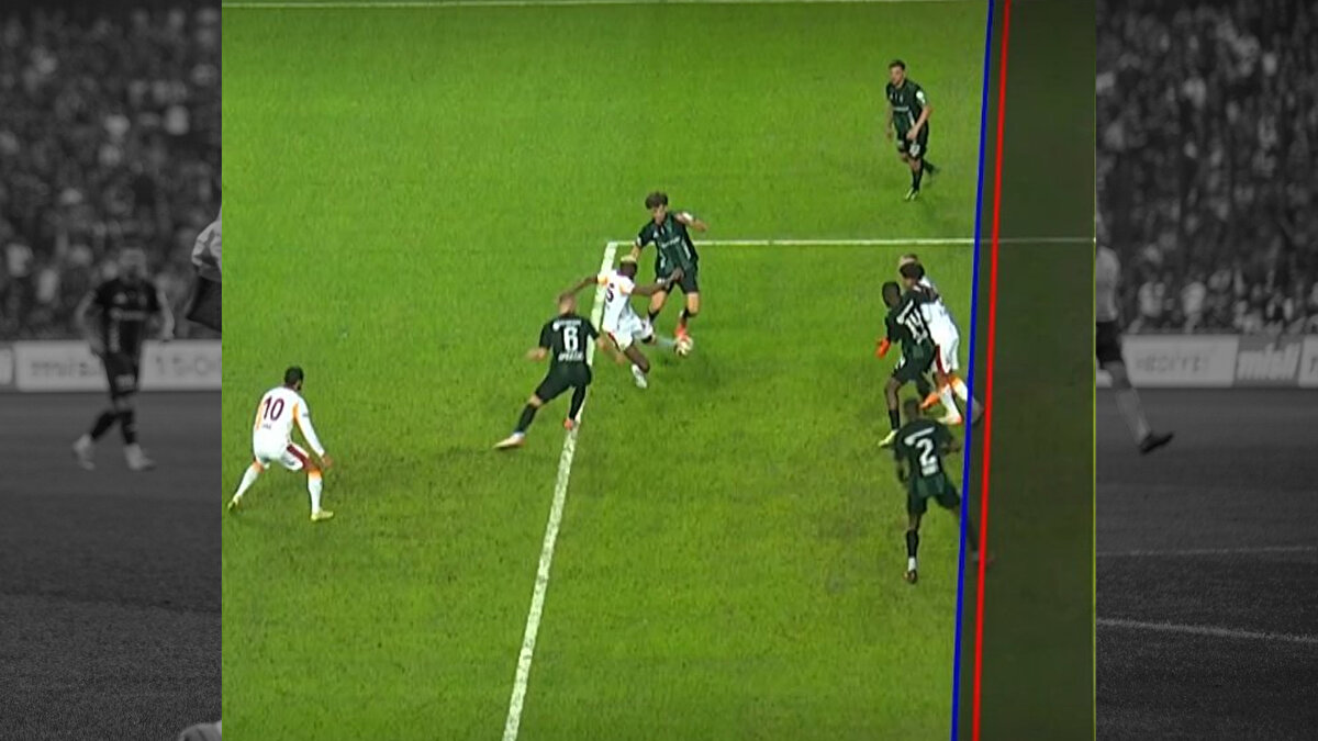 OSİMHEN’İN İPTAL EDİLEN GOLÜNDE OFSAYT VAR MI? <br><br>Bülent Yıldırım: Kocaelisporlu oyuncunun bacaklarının arasından geçiyor top. Pozisyon ofsayt. Eğer Sara'yı oradan kaldırsak hem kaleci hem oradaki oyuncunun topa olan pozisyonu farklı olabilirdi. Bu yüzden ofsayt. Baştan sona doğru.