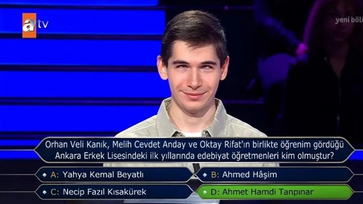 Risk almadı, çekildi<br><br>Tüm joker haklarını kullanan yarışmacı, 500 bin TL değerindeki soruda uzun süre düşündükten sonra risk almak istemedi ve yarışmadan çekilme kararı verdi.