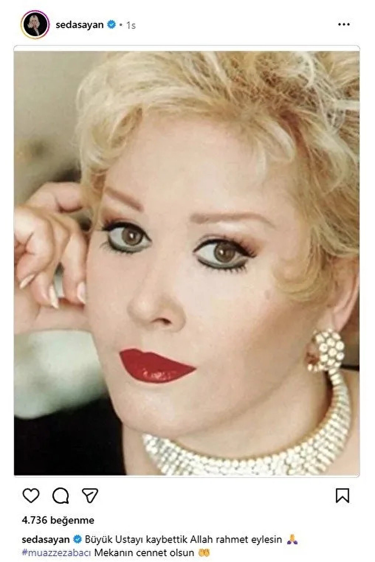 Seda Sayan: Büyük Ustayı kaybettik Allah rahmet eylesin 🙏 #muazzezabacı Mekanın cennet olsun
