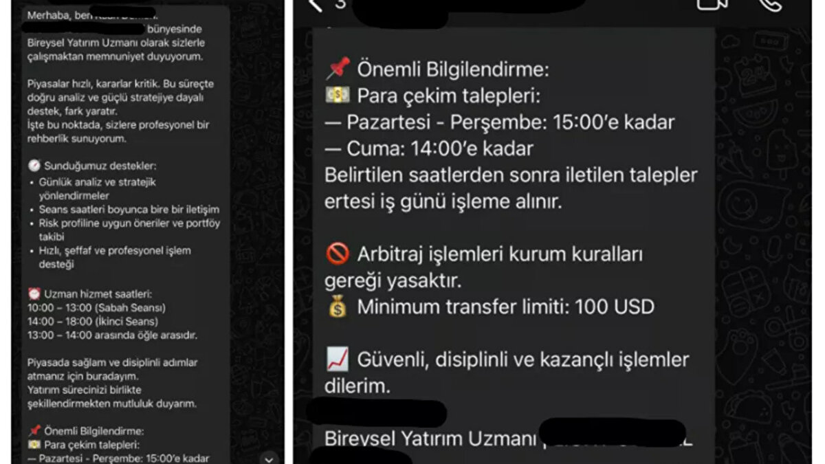 Dolandırıcılar, sosyal medya platformlarında finansal bilgi paylaşarak güven kazanan popüler hesaplar üzerinden hareket ediyor. Bu hesaplardan, borsa akışı içinde fark edilmeyecek şekilde, “Bu WhatsApp grubunda alım için şu saate kadar başvuru yapılacaktır” şeklinde davet linkleri paylaşılıyor.