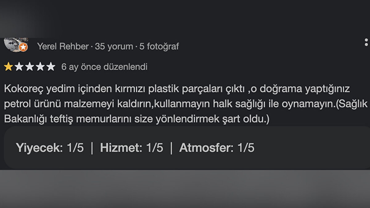 Bazı müşteriler, midyelerin içinden taş çıktığını, bazıları ise tabaklarında kırmızı plastik parçası bulduklarını belirtmiş.