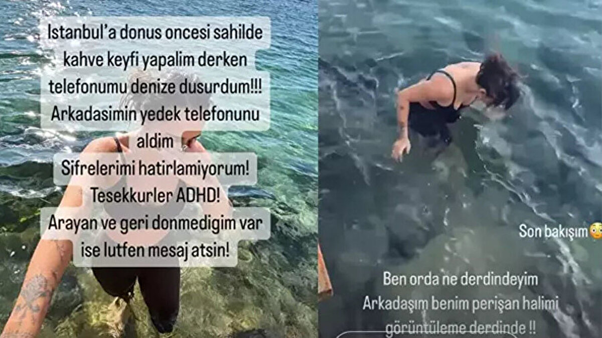 Yaşadıklarını mizahla harmanlayan Yasemin Yürük, görüntüleri sosyal medya hesabında paylaşarak durumu anlattı. Ünlü isim paylaşımına şu notu düştü:<br><br>“İstanbul’a dönüş öncesi sahilde kahve keyfi yapalım derken telefonumu denize düşürdüm. Arkadaşımın yedek telefonunu aldım. Şifrelerimi hatırlamıyorum! Teşekkürler ADHD! Arayan ve geri dönmediğim var ise lütfen mesaj atsın.”<br><br>Paylaşım kısa sürede binlerce etkileşim aldı.
