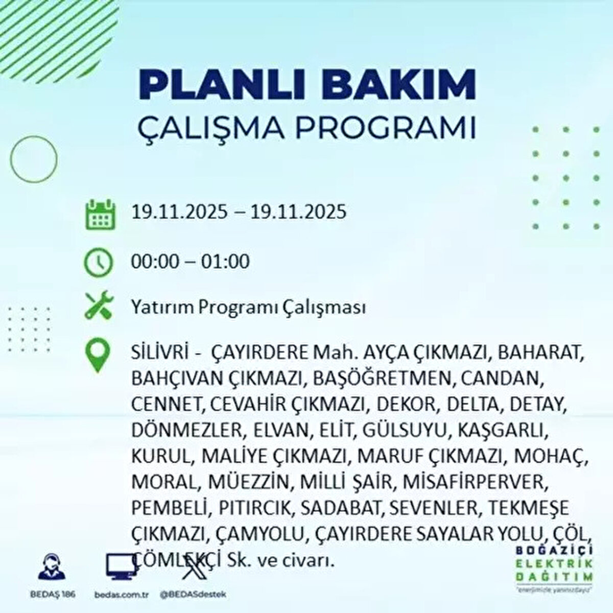 İSTANBUL ELEKTRİK KESİNTİSİ 19 KASIM