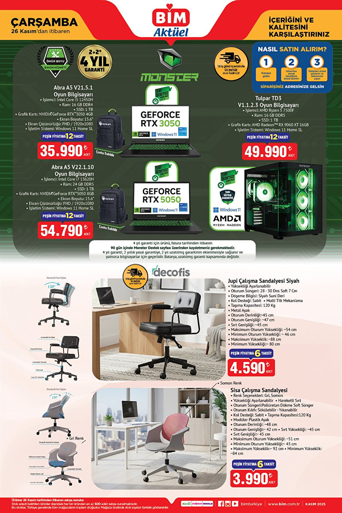 Monster Tulpar T6 V3.4.1 Oyun Bilgisayarı: 69.990 lira <br><br>Monster Abra A5 V20.6.1 Oyun Bilgisayarı: 39.990 lira <br><br>Monster Tulpar TD3 V1.1.2.3 Oyun Bilgisayarı (Kasa): 49.990 lira 