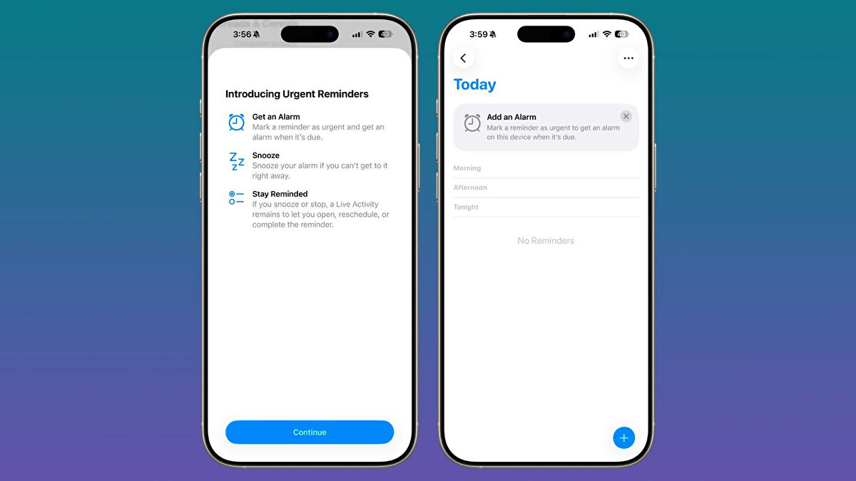 Alarmın açık olduğu durumlarda kilit ekranında geri sayım ve tamamlamaya yönelik hızlı erişim yer alıyor. Bu alarm türü, klasik alarmlardan ayrılması için mavi tonla işaretleniyor.
