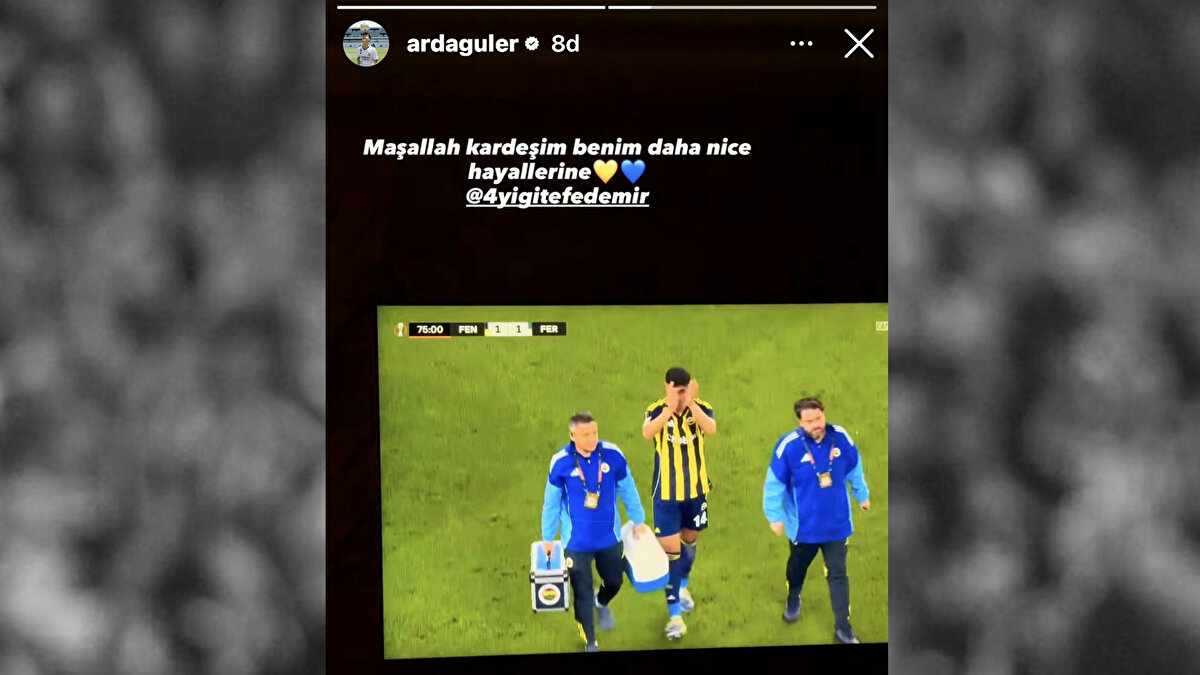 ARDA GÜLER'DEN YİĞİ PAYLAŞIMI<br><br>Fenerbahçe döneminde Yiğit Efe Demir ile oda arkadaşlığı yapan Arda Güler, sosyal medya hesabından arkadaşı Yiğit Efe Demir için bir paylaşım yaparak dikkat çekti.