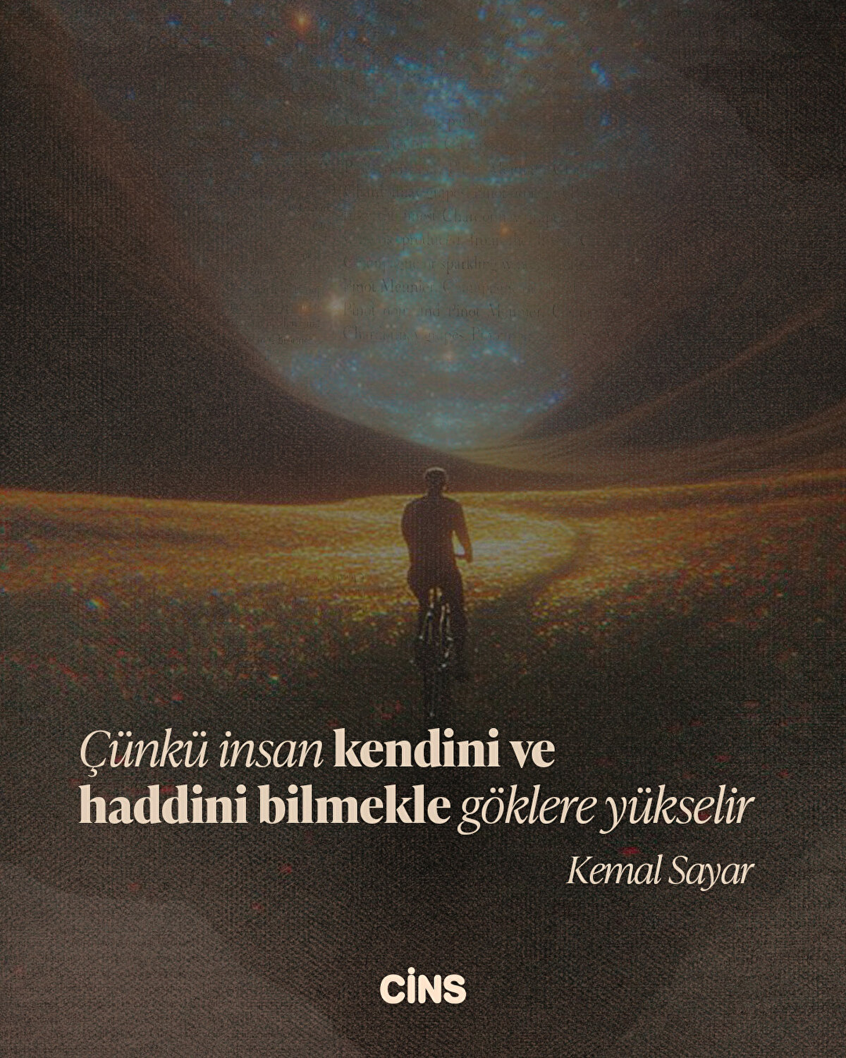 Çünkü insan kendini ve haddini bilmekle göklere yükselir<br>Kemal Sayar