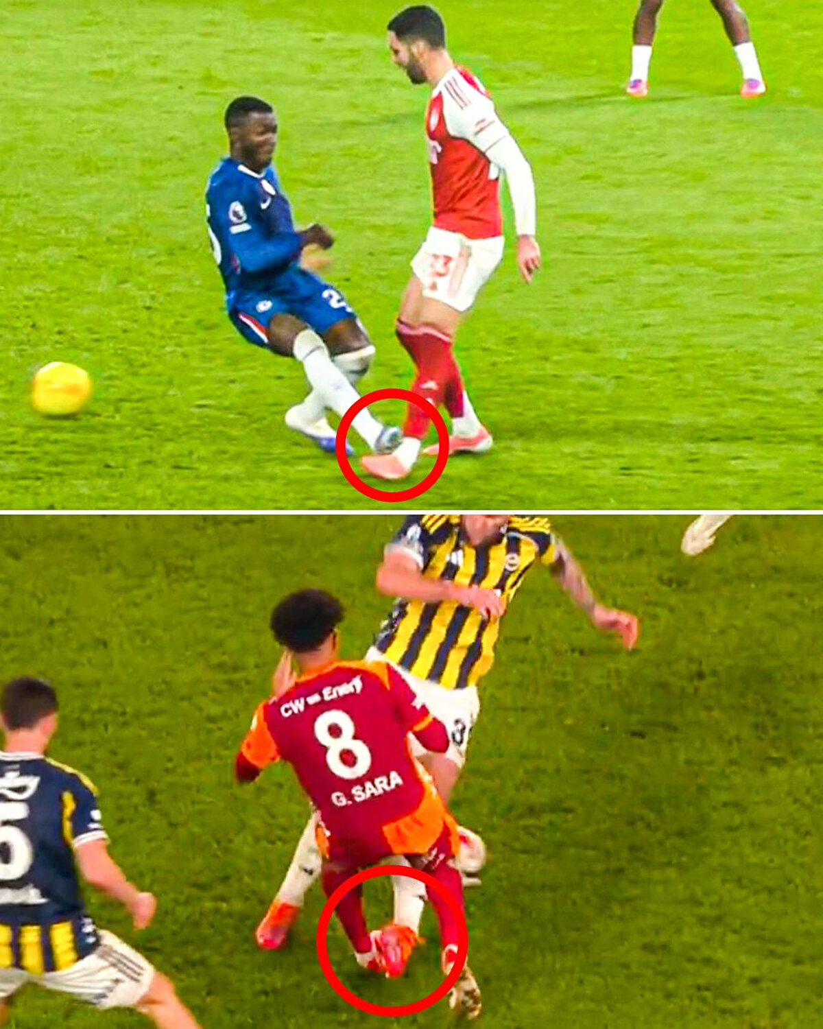 Bunun yanı sıra, dünyaca ünlü yayın kuruluşu ESPN, Skriniar ile Sara arasındaki pozisyonu Chelsea - Arsenal maçında yaşanan ve Caicedo'nun Merino'ya yaptığı müdahale sonrası kırmızı kart görmesiyle kıyasladı ve şu ifadeleri kullandı: "Moises Caicedo, Chelsea-Arsenal maçında Mikel Merino’ya yaptığı bu müdahale nedeniyle kırmızı kart gördü. Milan Skriniar ise Fenerbahçe-Galatasaray maçında Gabriel Sara’ya yaptığı müdahalede hiçbir faul dahi çalınmadı."