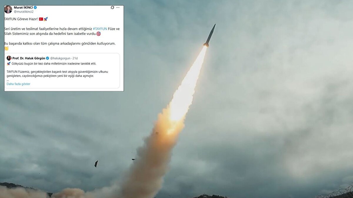 'Tayfun göreve hazır'<br><br>ROKETSAN Genel Müdürü Murat İkinci de sosyal medya hesabından yaptığı açıklamada, "Tayfun göreve hazır. Seri üretim ve teslimat faaliyetlerine hızla devam ettiğimiz Tayfun Füze ve Silah Sistemimiz, son atışında da hedefini tam isabetle vurdu. Bu başarıda katkısı olan tüm çalışma arkadaşlarımı gönülden kutluyorum" dedi.