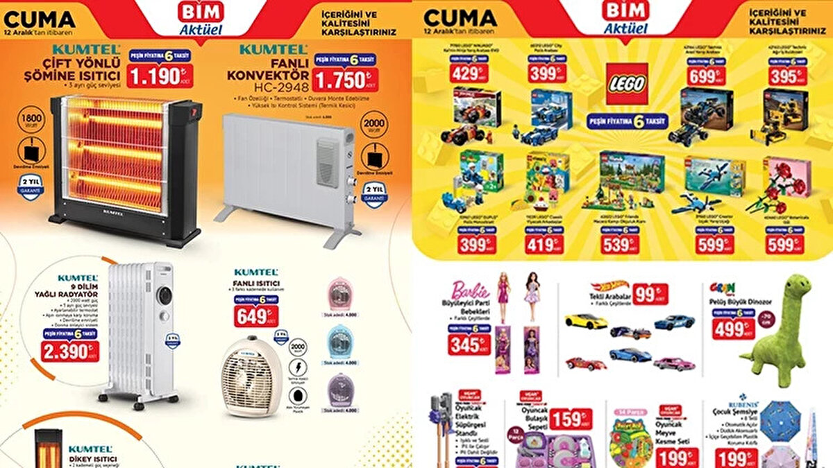 Alışveriş tutkunlarının her hafta yakından takip ettiği BİM aktüel kataloğu, 12 Aralık 2025 Cuma günü itibarıyla dopdolu bir içerikle raflardaki yerini alıyor. BİM marketlerde ve bim.com.tr online alışveriş sitesinde satışa sunulan ürünler arasında özellikle çocuklar ve koleksiyonerler için LEGO serisi, teknoloji meraklıları için Casper VIA modelleri ve ev tekstili ürünleri ön plana çıkıyor. Peki, BİM'de bu hafta Cuma neler var? İşte 12 Aralık BİM aktüel kataloğu indirimleri...