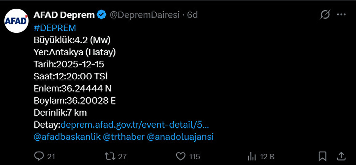 15 ARALIK HAYAT'DA DEPREM Mİ OLDU?