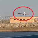 Fırtına nedeniyle piste inemeyen uçak kamerada