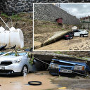 Samsun'da şiddetli yağış: Araçlar istinat duvarının altında kaldı