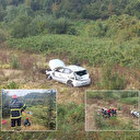 Yeşillik alana uçan otomobil defalarca takla attı