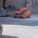 Ankara'da seyir halindeki takside yangın çıktı