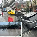 İstanbul'da sağanak: Yollar çöktü araçlar mahsur kaldı