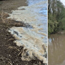 Yağışların ardından ırmak köpürdü, rengi değişti