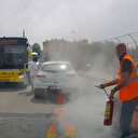 Ataşehir'de bıçaklı sürücüye yangın tüpüyle müdahale kamerada