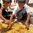 Gazzeli çocuklar dökülen yemeği elleriyle topladı