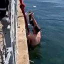 Kocaeli'de denize düşen kedi kurtarıldı