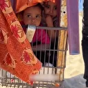 Gazzeli çocuklar göç yoluna market arabasıyla devam etti