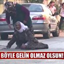 İnsafsız gelin kaynanasını sokak ortasında tekme tokat dövdü!
