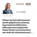 * Türkiye’nin dışarıdaki başarısını içeride gölgelemeye çalışanlar, * Siyasi tezlerini S400 krizine, ABD yaptırımına bağlayanlar, * Neden Türkiye’yi çevreleyenlere tek cümle söz söylemiyorsunuz? * Yoksa Suriye sonrası açılacak yeni cephe için mi harekete geçirildiniz?